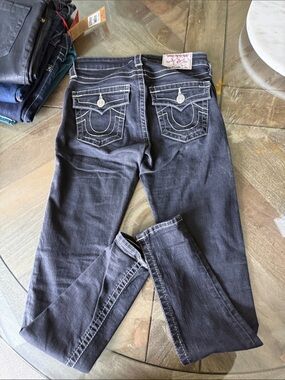 True Religion Charcoal Black Skinny Jeans with Signature Back Pockets